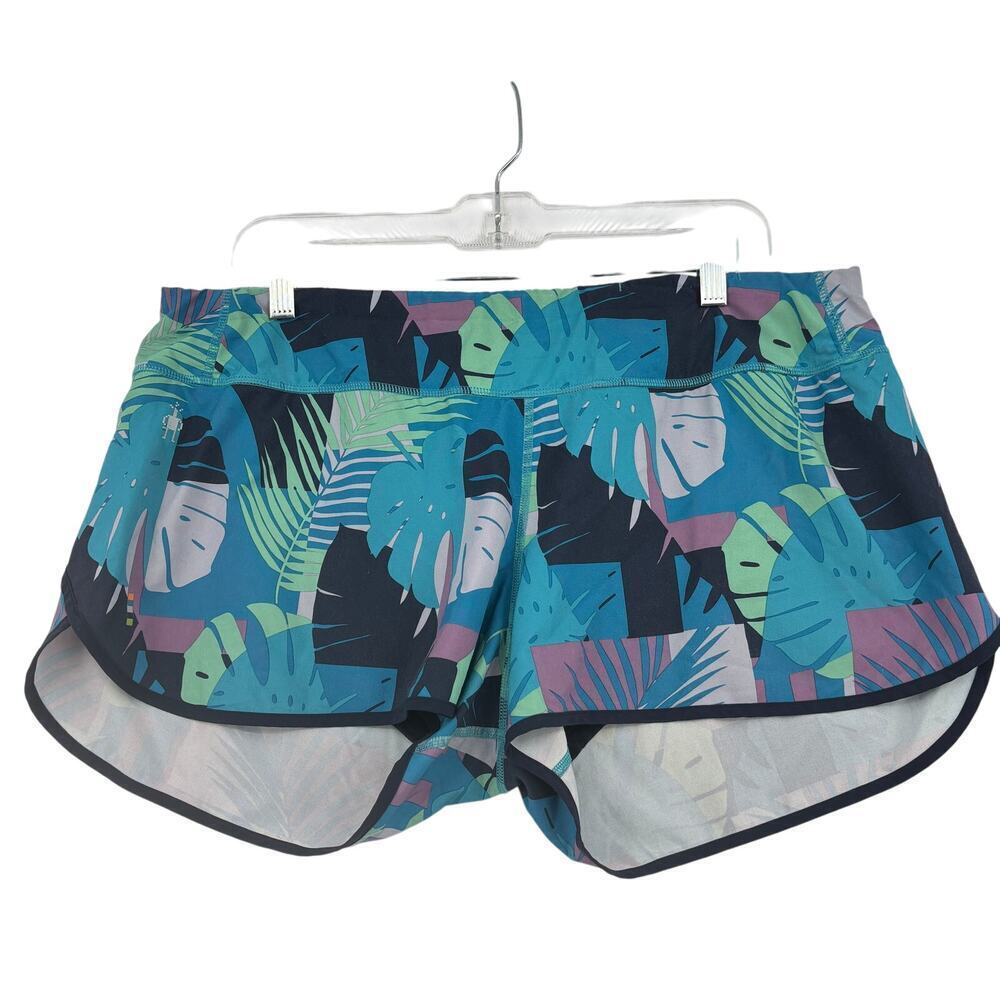 Smartwool Running Shorts Size L Wool Brief Lining Pocket Blue Tropical Print